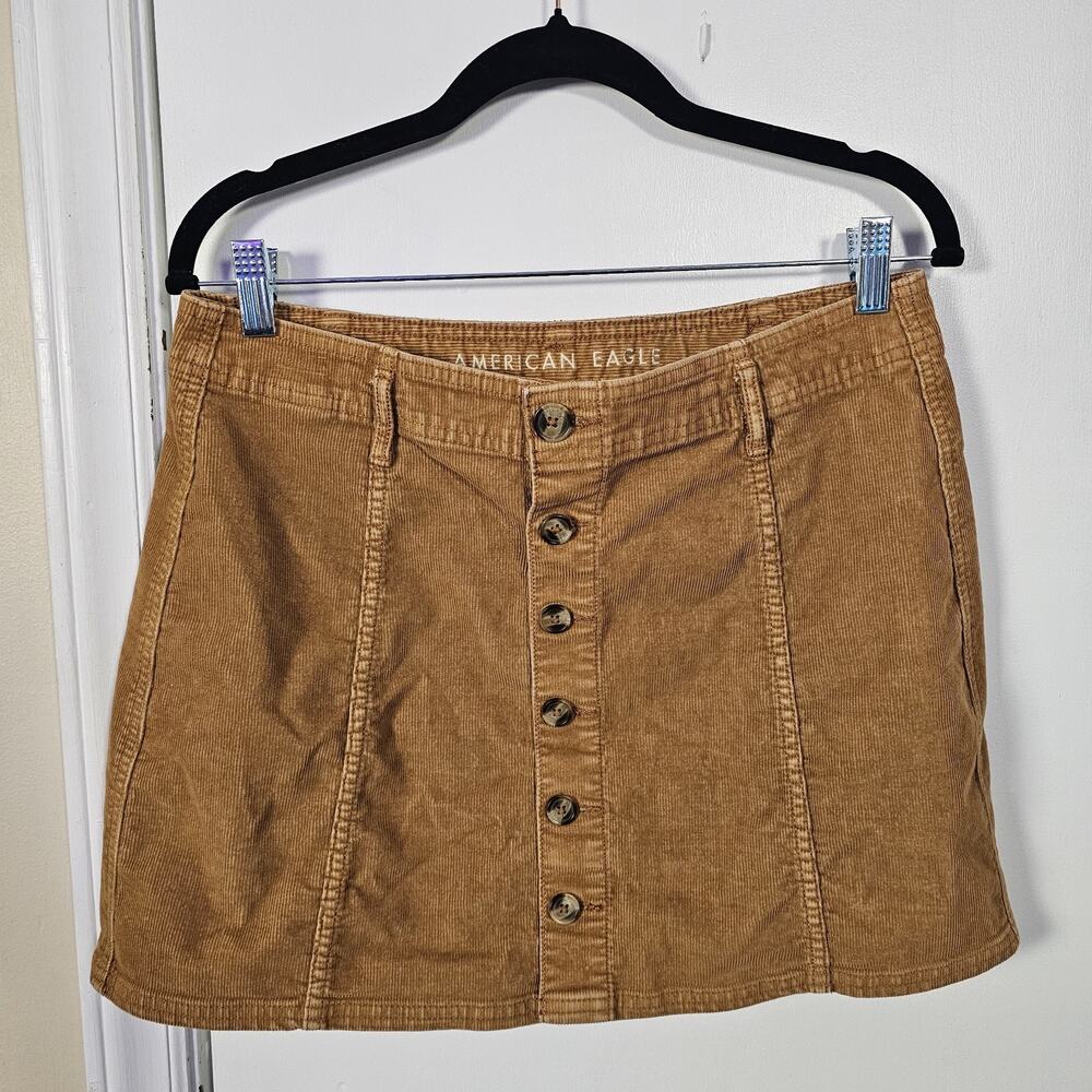 American Eagle Mini Corduroy Button High Rise A Line Stretch Skirt Sz 10 Y2K